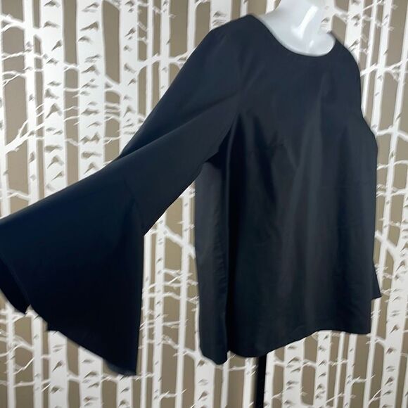 Worthington Boho 70s Style Bell Sleeve Stretch Poplin Blouse 1X Black - Picture 2 of 5